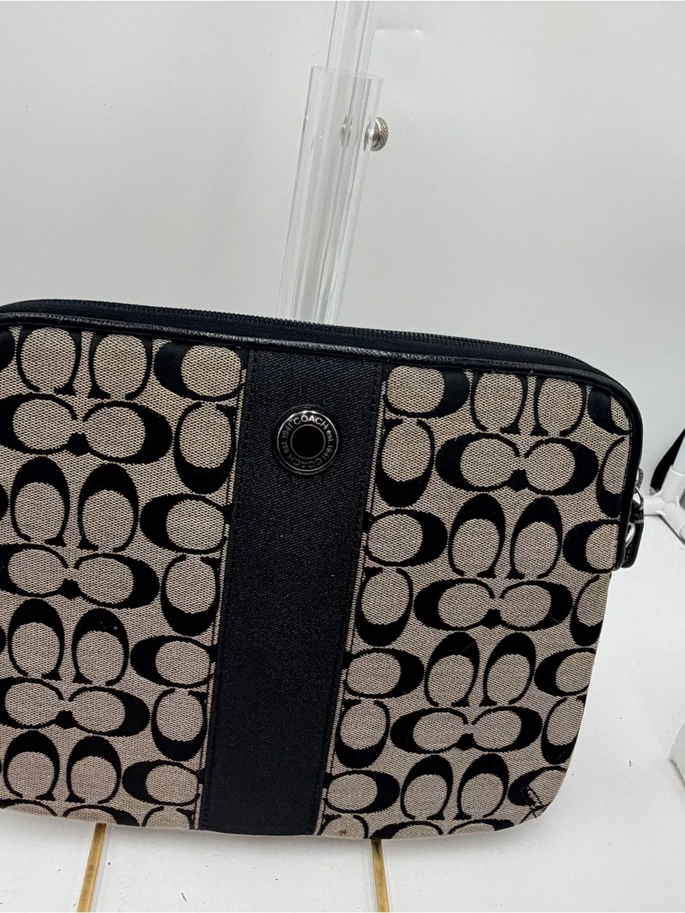 Coach Signature Canvas Cosmetic Case in Black and Tan